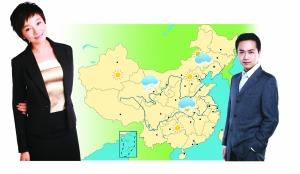 王蓝一(左)今晚将新鲜亮相《新闻联播》之后的《天气预报》,冯殊(右)
