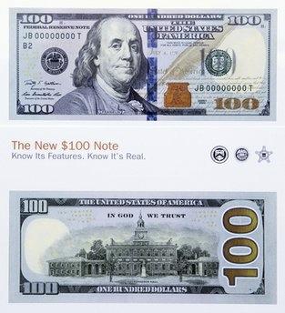 新版100美元面值的纸币具有两项新防伪特征