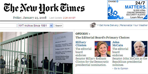 美大选:《纽约时报》编委会支持希拉里与麦凯