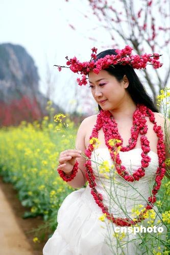 2009年2月，南宁花花大世界首届桃花节邀请芙蓉姐姐参加演出，芙蓉姐姐化身“桃花仙子”拍摄唯美写真。中新社发 骆文刚 摄
