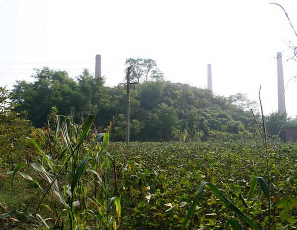 汉明帝显节陵，已经被三个小型工厂夹在了中间．地面早已无任何遗物．
