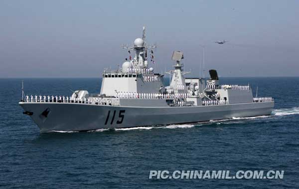 115沈阳舰 


我国自行设计建造的新型导弹驱逐舰。2006年11月28日入列海军，隶属北海舰队某驱逐舰支队。
