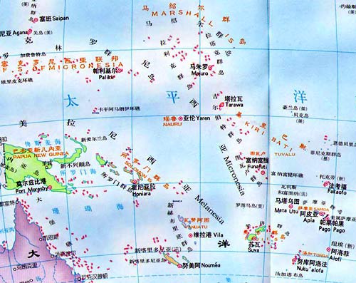 大洋洲地图局部,岛屿较为密集的地区