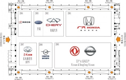 共九个乘用车展馆 广州车展品牌分布图