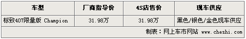 标致407冠军限量版到店 售价31.98万元