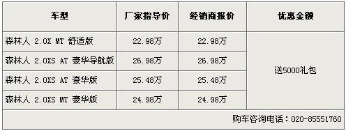 森林人运动特装版上市 原款送5000元大礼包