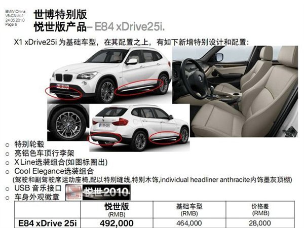 网友曝光宝马X1世博版车型 售价49.2万