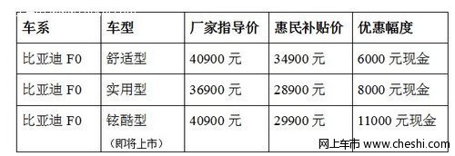 比亚迪F0独享节能车型惠民补贴3000元