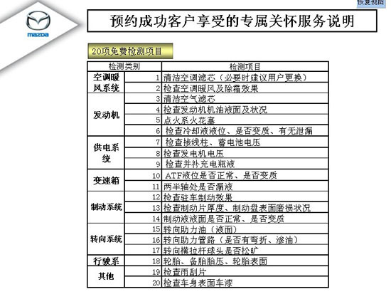 马自达冬季呵护 多项检测项目即将开始