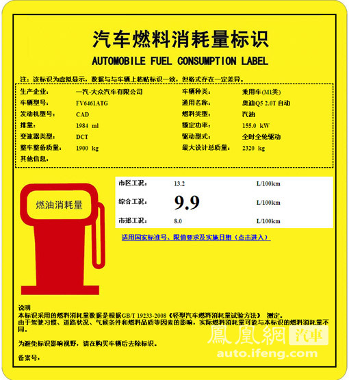 近6000款车型实际油耗公布 购车可参考油耗标识