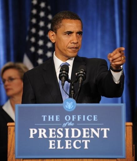 11月7日,美国当选总统奥巴马在芝加哥举行竞选胜利后的首次新闻发布会